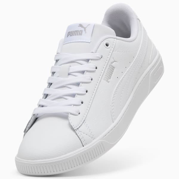 Tenis Vikky v3 Cuero para mujer, Puma White-Puma White-Puma Silver, extralarge