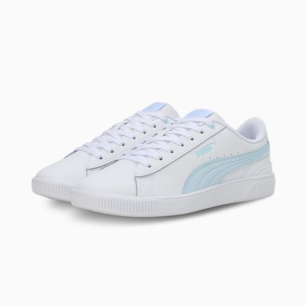 Vikky V3 Leather Women's Sneakers, PUMA White-Icy Blue, extralarge-IND