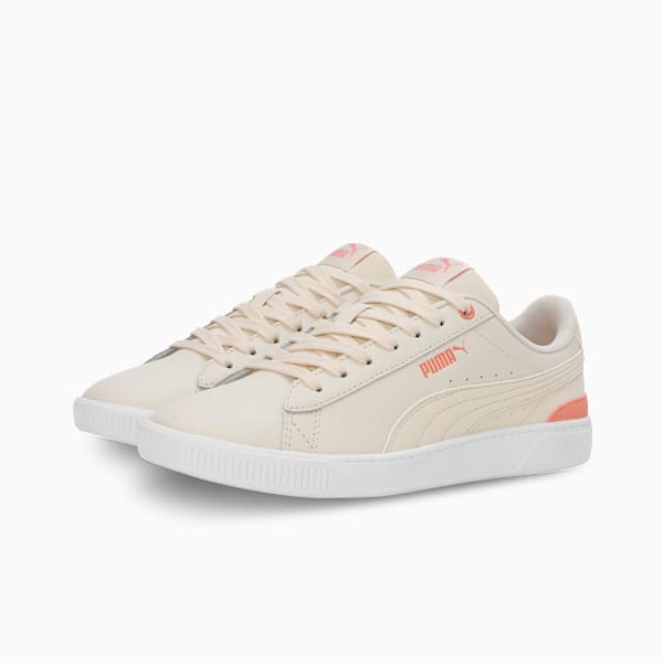 Vikky V3 Leather Women's Sneakers, Alpine Snow-Deeva Peach-PUMA White, extralarge-IND