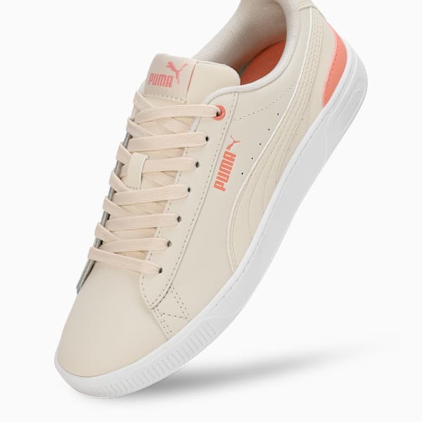 Vikky V3 Leather Women's Sneakers, Alpine Snow-Deeva Peach-PUMA White, extralarge-IND