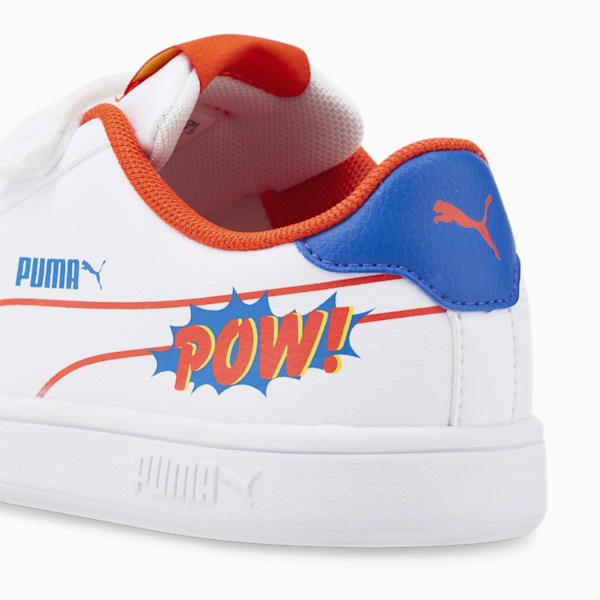 Tenis infantiles Smash v2 Comics V, Puma White-Cherry Tomato-Victoria Blue, extralarge