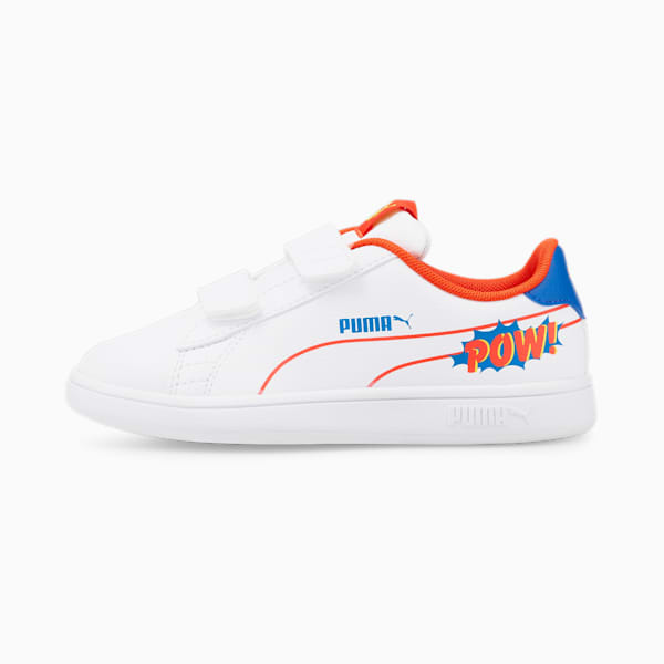 Smash v2 Comics V Little Kids' Shoes, Puma White-Cherry Tomato-Victoria Blue, extralarge