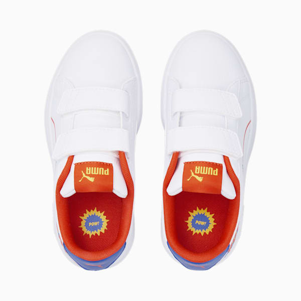 Tenis infantiles Smash v2 Comics V, Puma White-Cherry Tomato-Victoria Blue, extralarge