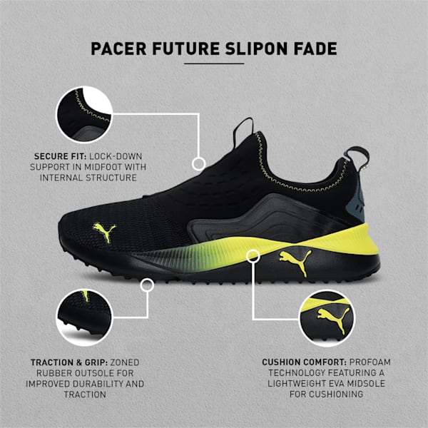 Pacer Future SlipOn Fade Unisex Shoes, Puma Black-Dark Slate-Fluo Yellow, extralarge-IND