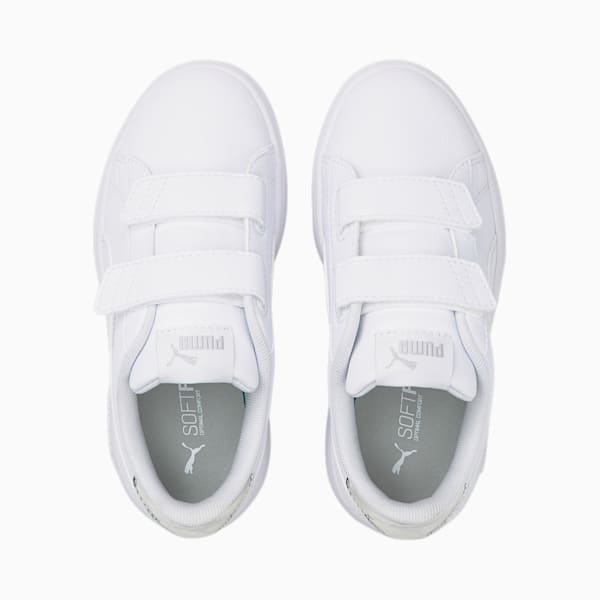 Smash v2 Mirror Metallic Little Kids' Shoes, Puma White-Puma White-Puma Silver, extralarge