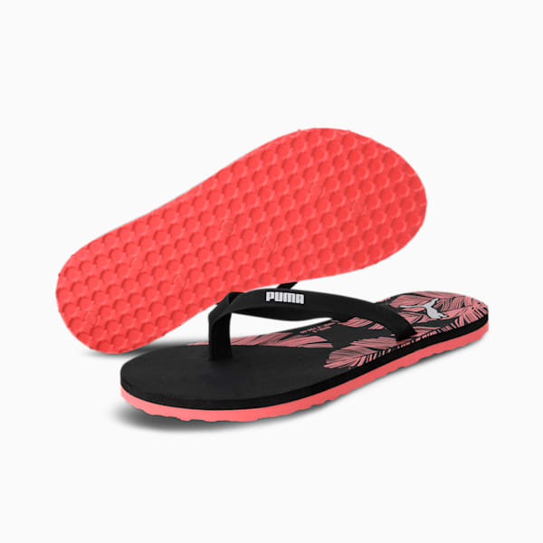 Flame Women's Flip Flops, Puma Black-Sun Kissed Coral-Silver, extralarge-IND
