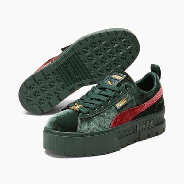 Mayze Velvet Women's Sneakers, Green Gables-Tibetan Red-Puma Team Gold, extralarge