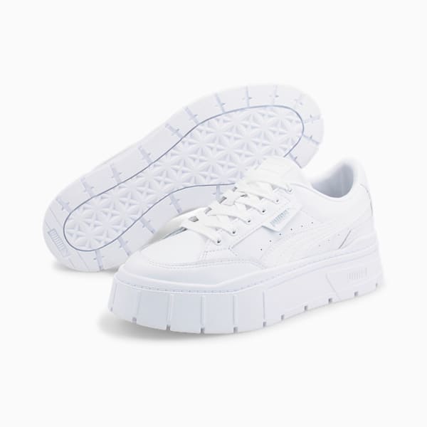 Mayze Stack Leather Women's Sneakers, Puma White, extralarge