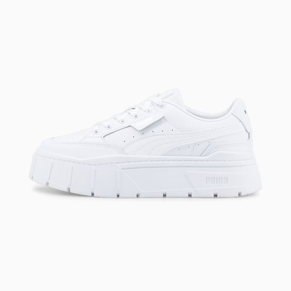 Mayze Stack Leather Women's Sneakers, Puma White, extralarge-AUS