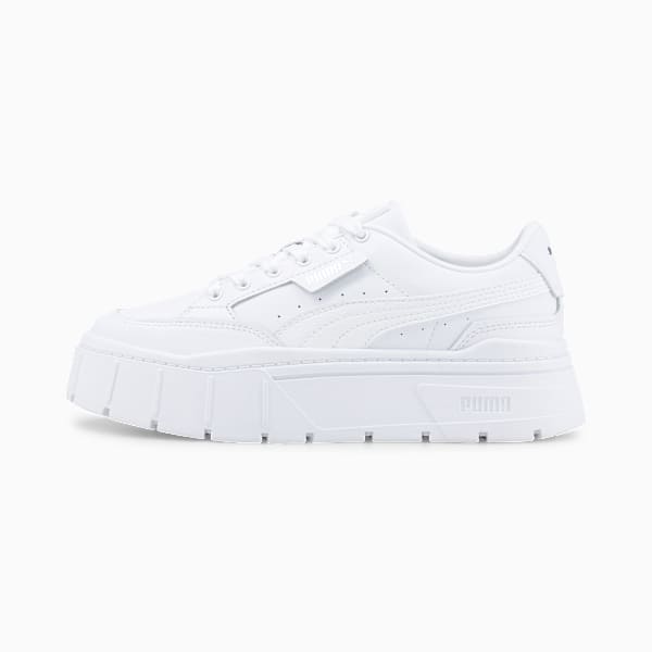 Mayze Stack Leather Sneakers Women, Puma White, extralarge