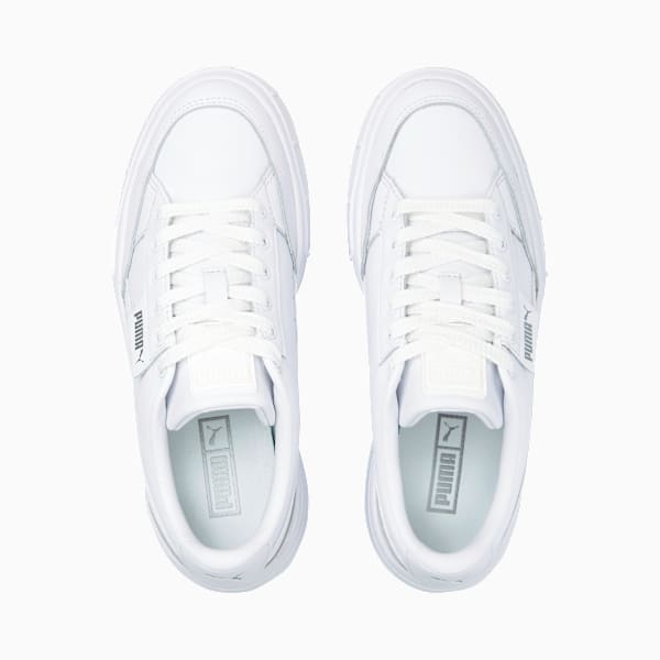 Mayze Stack Leather Sneakers Women, Puma White, extralarge