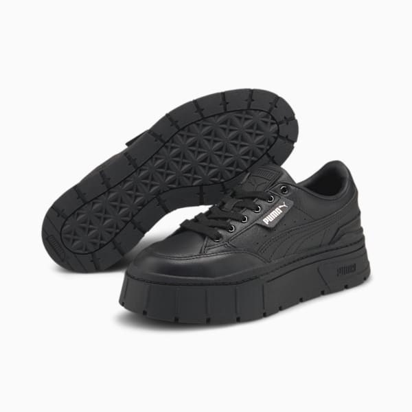 Mayze Stack Leather Women's Sneakers, Puma Black, extralarge-AUS