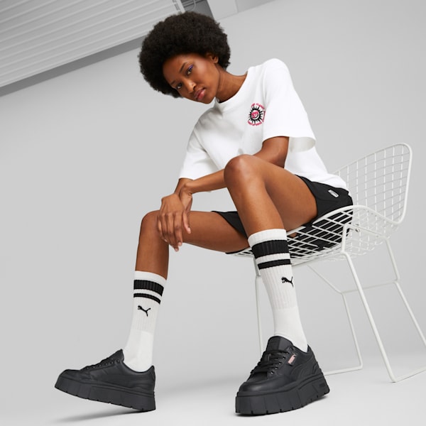 Mayze Stack Leather Women's Sneakers, Puma Black, extralarge-IND