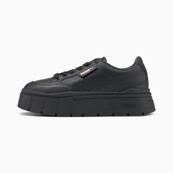 Mayze Stack Leather Women's Sneakers, Puma Black, extralarge