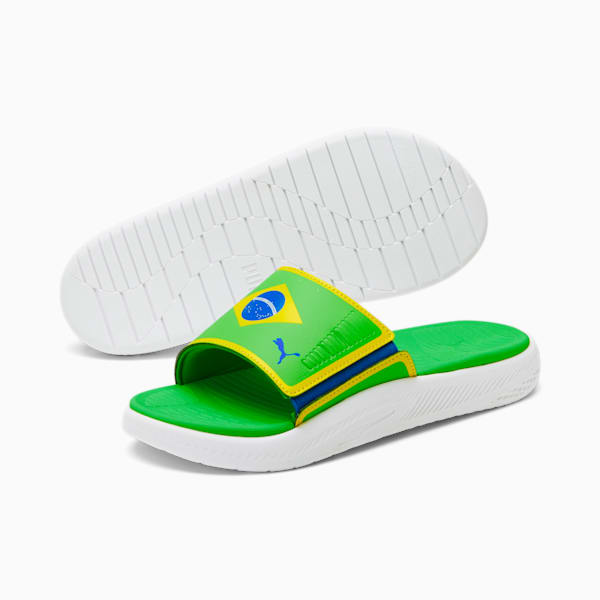 Brazil Softride Men's Slides, Classic Green-Dandelion-Puma Royal, extralarge