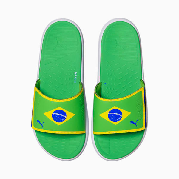 Brazil Softride Men's Slides, Classic Green-Dandelion-Puma Royal, extralarge