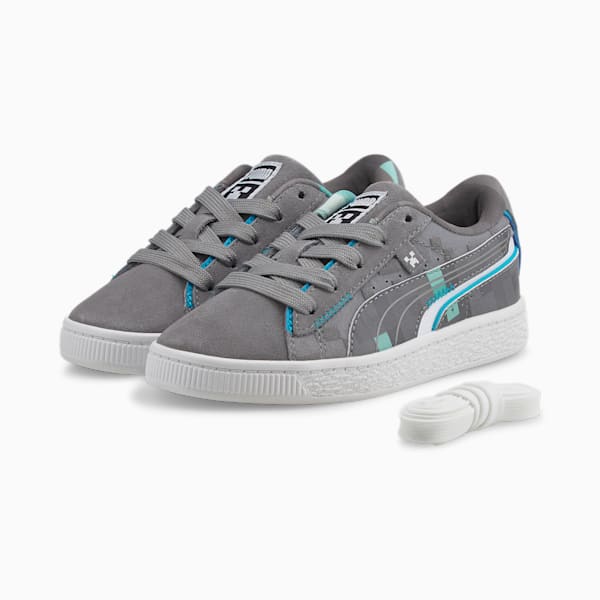 PUMA x MINECRAFT Suede Little Kids' Shoes, Gray Violet-Blue Atoll