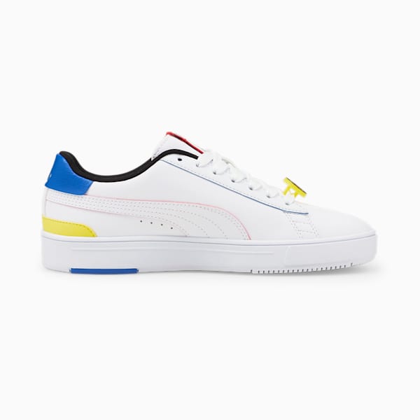 Tenis para jóvenes PUMA x SMILEYWORLD Serve Pro, Puma White-High Risk Red-Royal Blue-Vibrant Yellow, extralarge