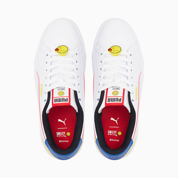 PUMA x SMILEYWORLD Serve Pro Sneakers JR, Puma White-High Risk Red-Royal Blue-Vibrant Yellow