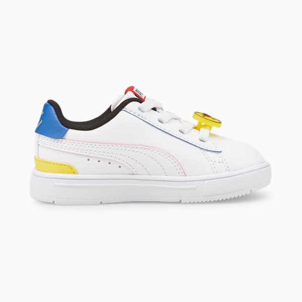 Tenis para bebés PUMA x SMILEYWORLD Serve Pro AC, Puma White-High Risk Red-Royal Blue-Vibrant Yellow, extralarge