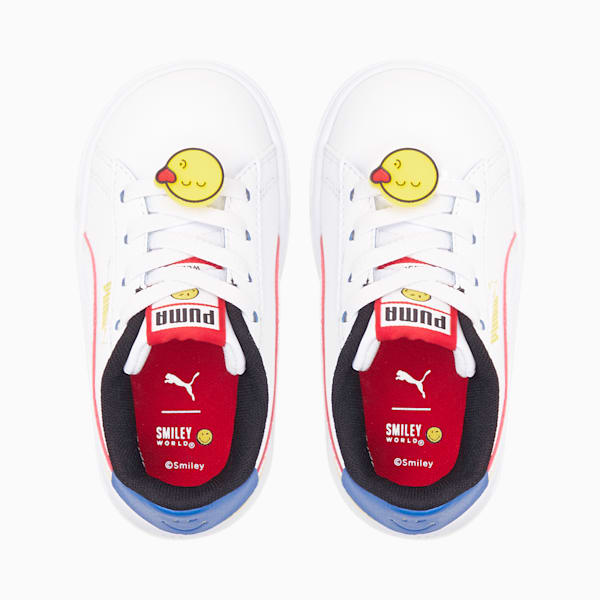 Tenis para bebés PUMA x SMILEYWORLD Serve Pro AC, Puma White-High Risk Red-Royal Blue-Vibrant Yellow, extralarge