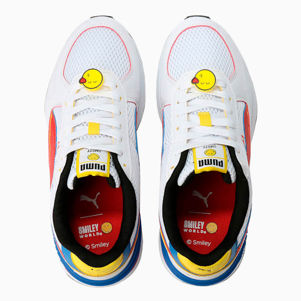 PUMA x SMILEYWORLD Graviton Sneakers JR, Puma White-High Risk Red-Vibrant Yellow-Puma Royal