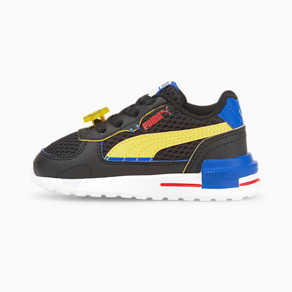 Tenis para bebés PUMA x SMILEYWORLD Graviton, Puma Black-Vibrant Yellow-Puma Royal-High Risk Red, extralarge