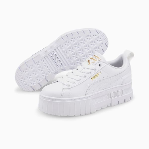 Chaussures Mayze Leather Jeune, Puma White-Puma Team Gold, extralarge