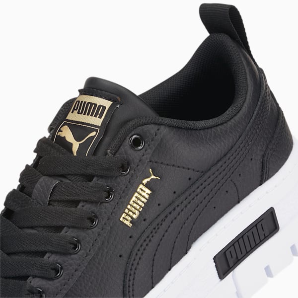 Zapatos deportivos Mayze de cuero para niños grandes, Puma Black-Puma Team Gold