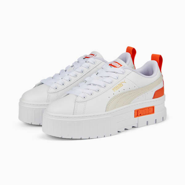 Mayze Leather Youth Trainers, Puma White-Vaporous Gray, extralarge-GBR
