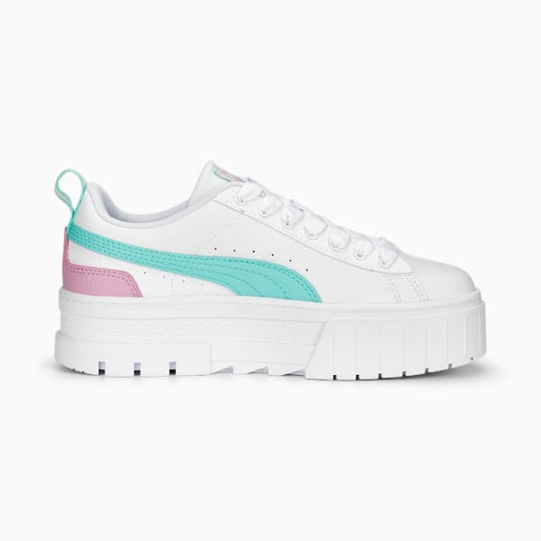 Zapatos deportivos Mayze de cuero para niños grandes, PUMA White-Mint-Lilac Chiffon