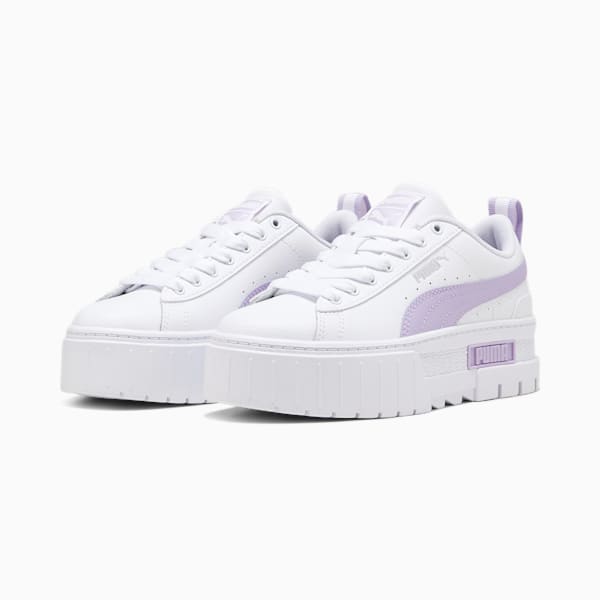 Mayze Leather Youth Trainers, PUMA White-Vivid Violet, extralarge-GBR