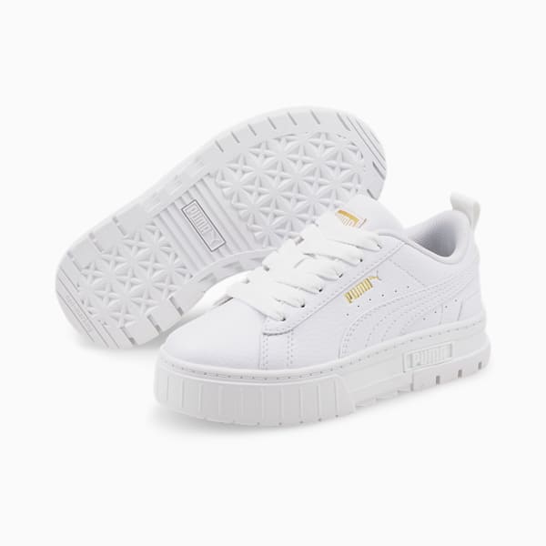 Tenis de cuero infantiles Mayze, Puma White-Puma Team Gold, extralarge