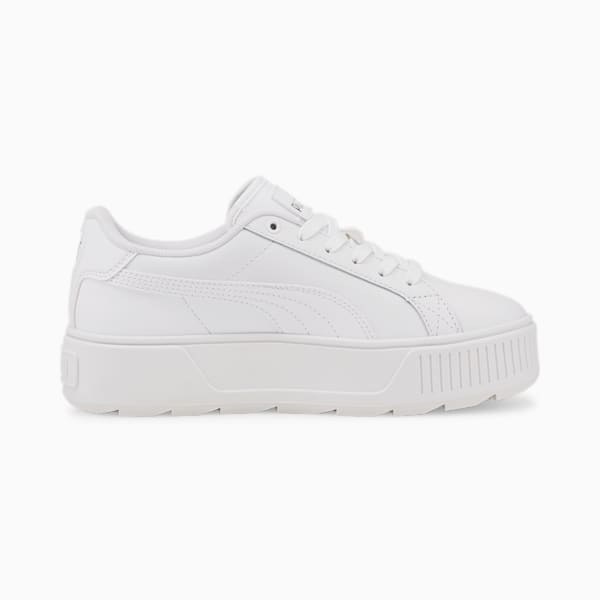 All white leather puma shoes top