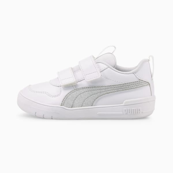 Tenis Multiflex Glitz Formstrip para niñas, Puma White-Puma Silver, extralarge
