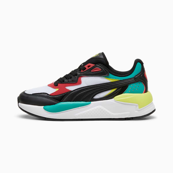 Tenis juveniles X-Ray Speed, PUMA White-PUMA Black-Club Red-Sparkling Green, extralarge