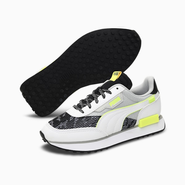 Future Rider Visual Effects Youth Sneakers, Puma White-Puma Black-Yellow Alert, extralarge-IND