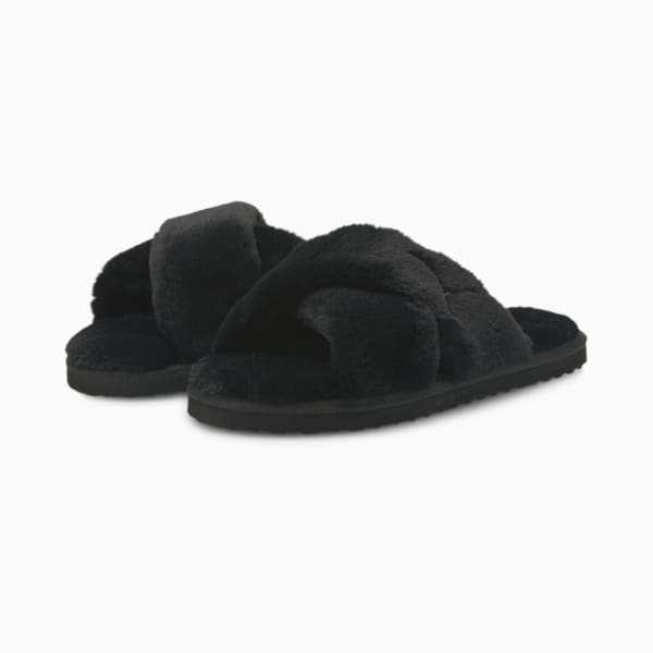 Fluff X Strap Women's Slide, Puma Black-Puma White, extralarge-GBR