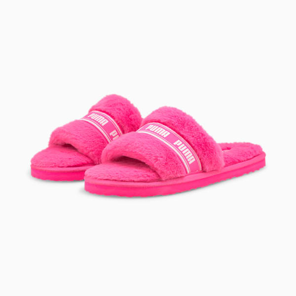 Pudus Faux Fur Pearl Slide Slippers | Pink - Pink Pearl - L