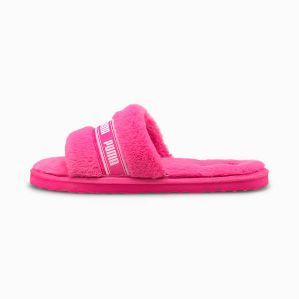 PUMA FLUFF REMIX FUR COMFORT GEL SLIDES SLIDE SANDALS PINK WHITE WOMENS 7