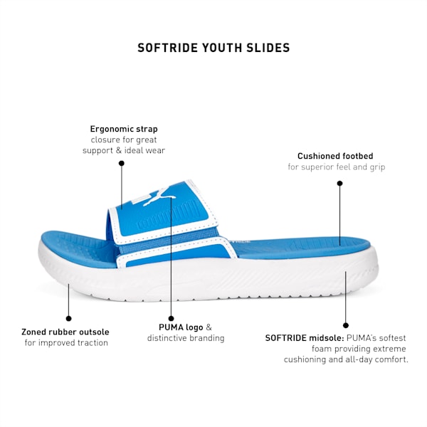 SOFTRIDE Youth Slides, Dusky Blue-PUMA White, extralarge-IND