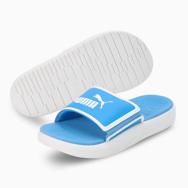 SOFTRIDE Youth Slides, Dusky Blue-PUMA White, extralarge-IND