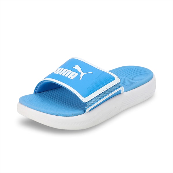 SOFTRIDE Youth Slides, Dusky Blue-PUMA White, extralarge-IND