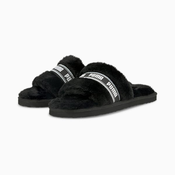 Fluff Slide Shoes Big Kids, Puma Black-Puma White, extralarge