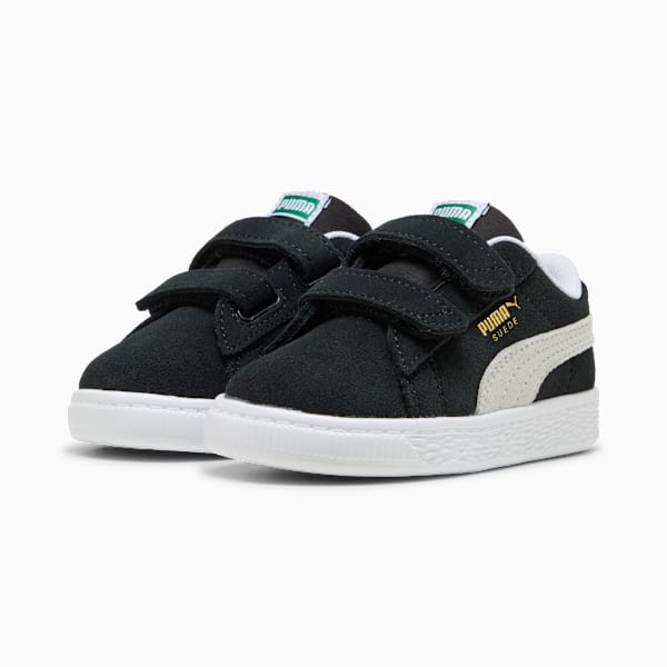 Black PUMA toddler shoe with straps and white formstrip on a white sole.