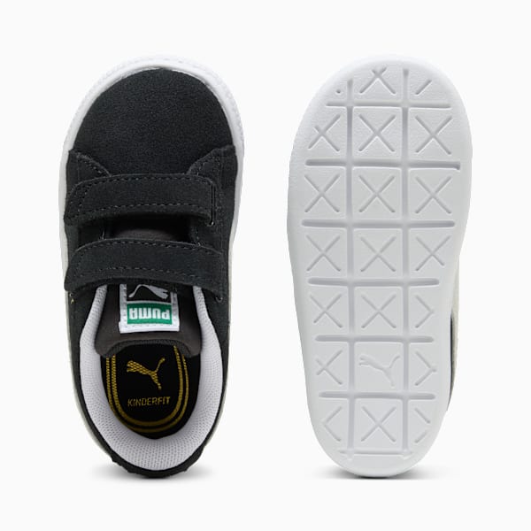 Black PUMA trainer for infants with two fasteners and a white patterned sole.