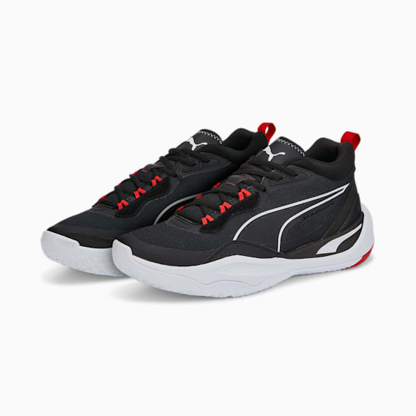 Playmaker Unisex Sneakers, Jet Black-Jet Black-Puma White-High Risk Red, extralarge-IND