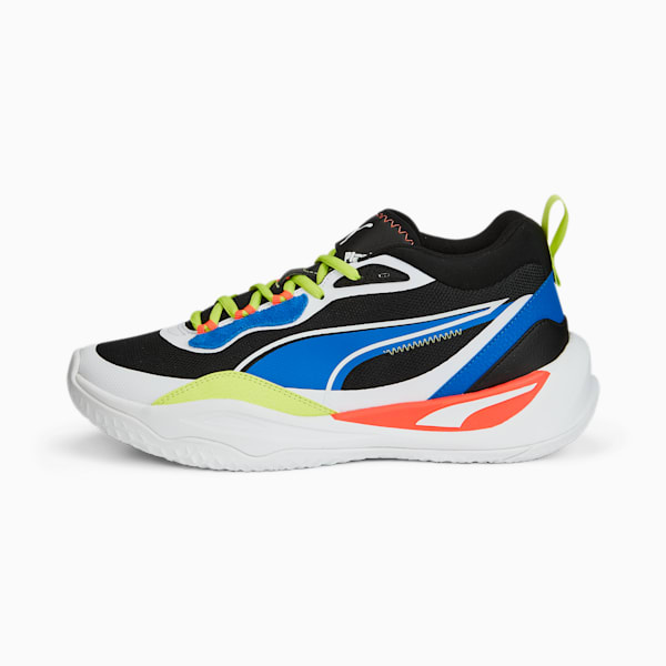 Playmaker Unisex Sneakers, Jet Black-Jet Black-Puma White-Puma Royal-Light Lime, extralarge-IND