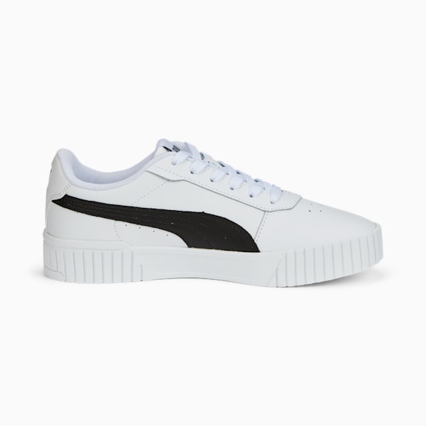 White PUMA trainer for adults with black stripe and lace-up closure.