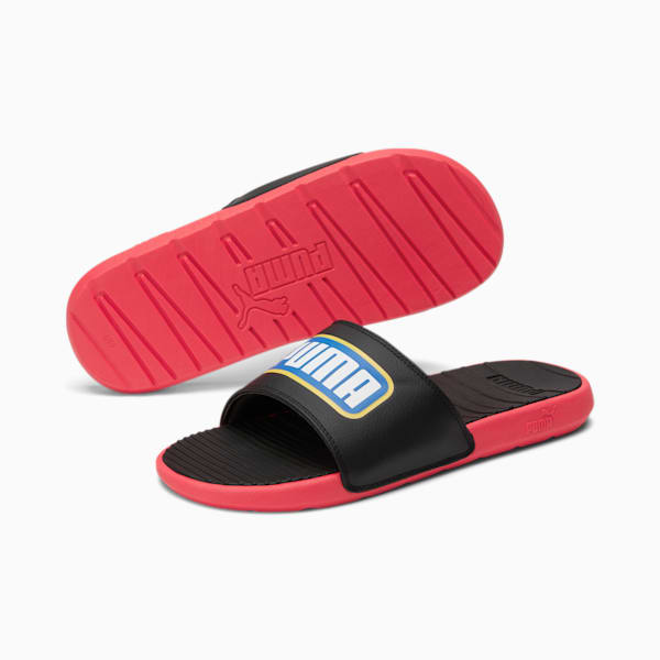 Cool Cat Alumni Men's Slides, Puma Black-High Risk Red-Victoria Blue, extralarge